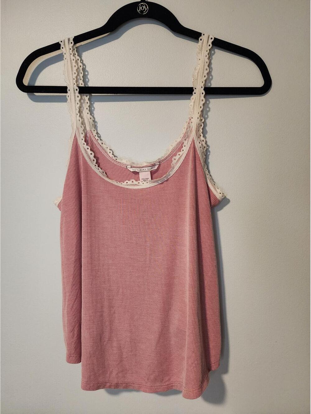 Victoria's Secret Pink Ribbed Lace Trim Camisole Tank Top